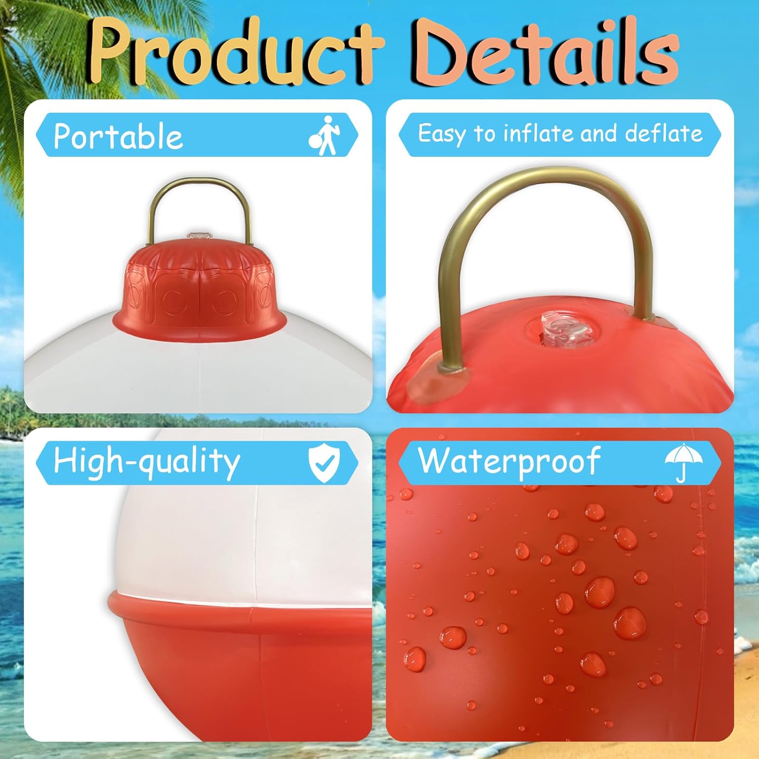 24 Inches Inflatable Fishing Bobbers Floats Outdoor Red and White Fishing Birthday Decorations Hanging Lanterns for Fishermen Theme Party Decoration Supplies,Swimming Pool Decorations