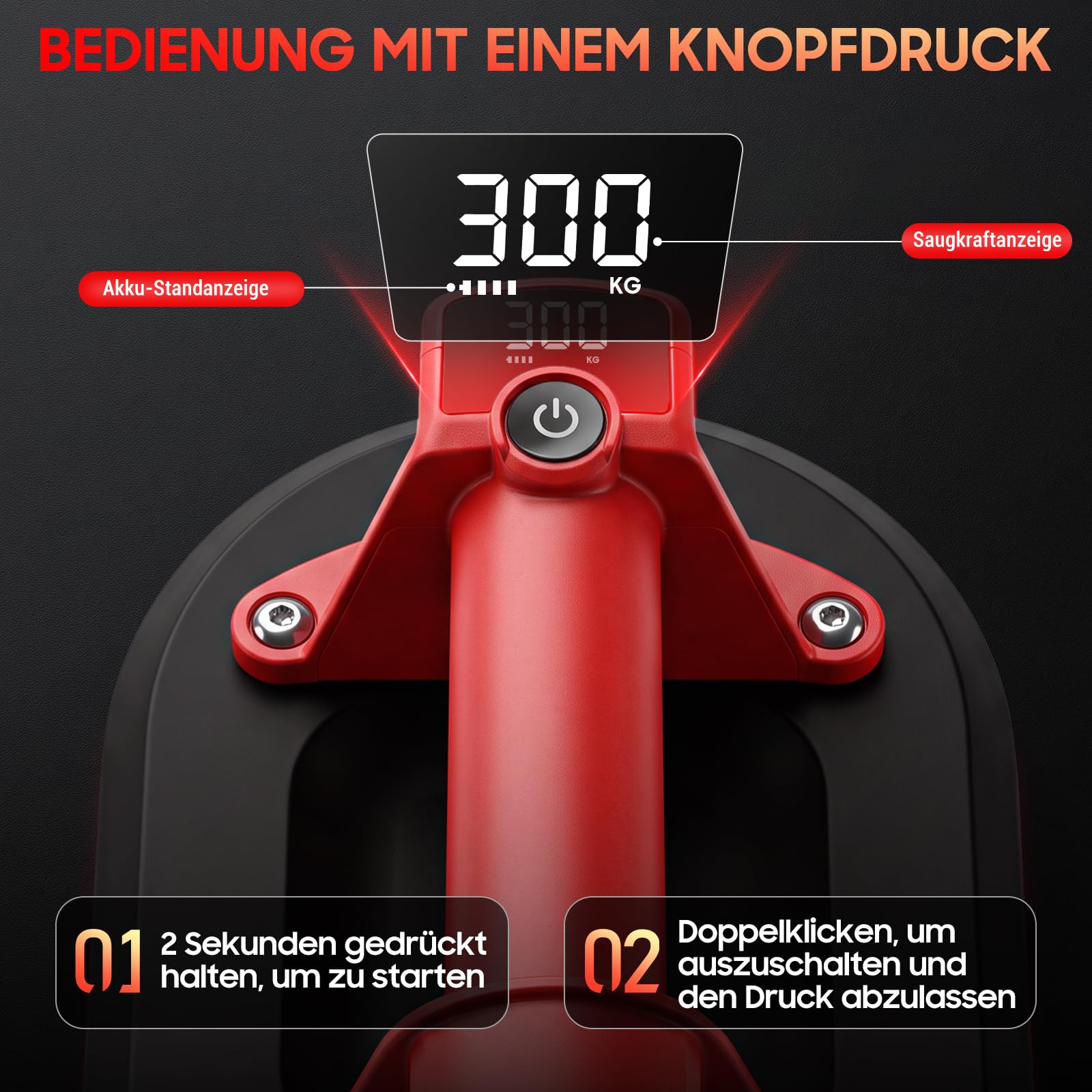 Akku Saugheber, 300KG Vakuum Plattenheber mit LCD-Display