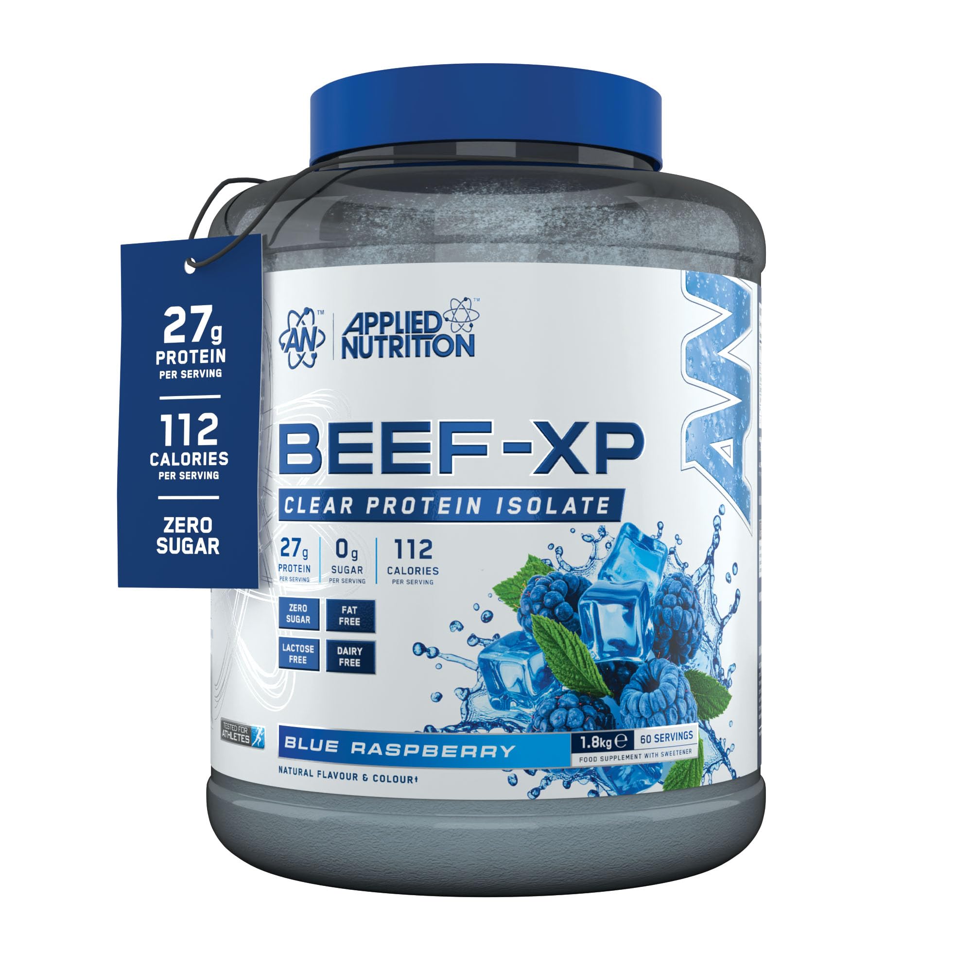 Applied Nutrition Clear Hydrolysed Beef Protein Isolate Powder, Fruit Juice Style, Dairy Free, Lactose Free, Zero Sugar, Low Fat, 1.8kg - 60 Servings (Blue Raspberry)