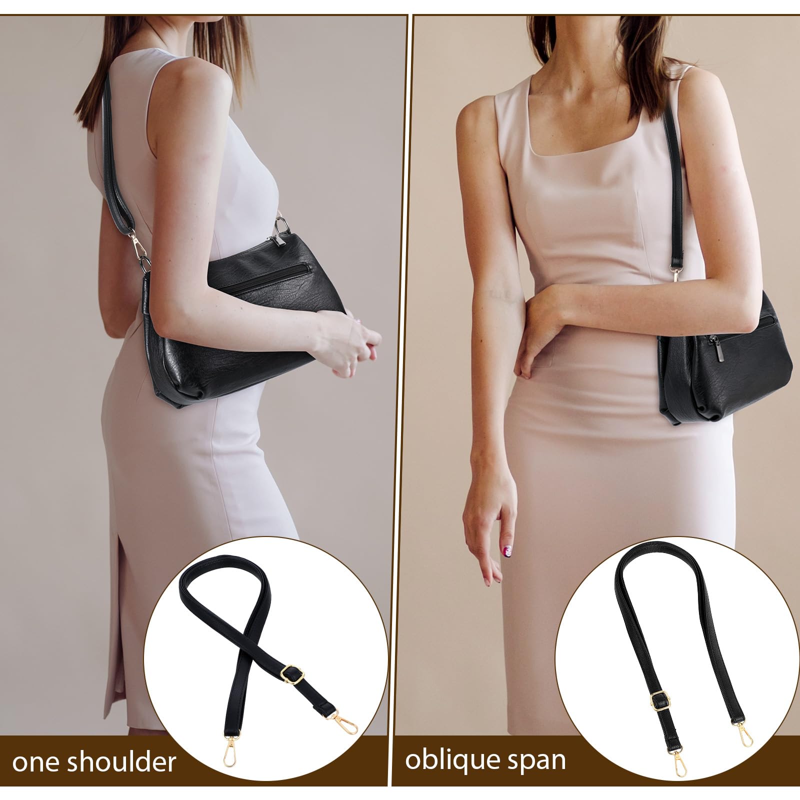 Tracolla In Pelle Regolabile Da Donna 75-135 Cm - Cinghia Di Ricambio Nera Con Fibbia, Effetto Litchi