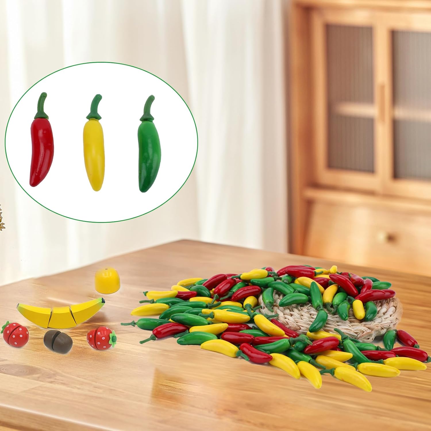 120pcs Mini Fake Hot Chili Peppers, Simulation Artificial Lifelike Small Chili, Foam Fake Vegetable for Photographic Props, Home Kitchen Decoration, Cabinet Ornament, Red Green Pepper DIY Crafts