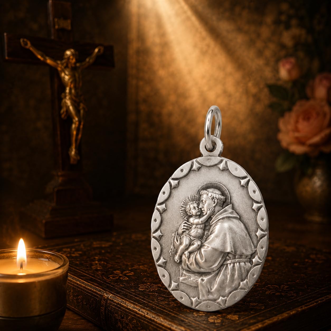 I G J MÉDAILLE OVALE DE SAINT ANTOINE DE PADOUE AVEC L'ENFANT JÉSUS - LES MÉDAILLES DES SAINT-PATRONS