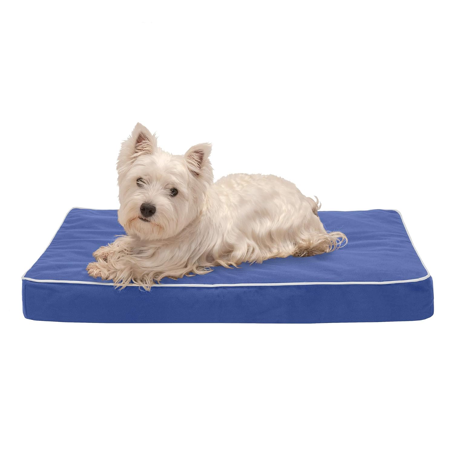 Furhaven Water-Resistant Indoor-Outdoor Polycanvas Mattress Memory Foam Dog Bed - Blue w/ Tan Trim, Medium