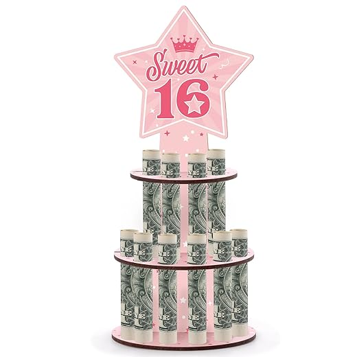 Xylolfsty Sweet 16th Birthday Money Holder Money Card for Cash Gifts for Her DIY Pink Happy Birthday Money Gifts Idea for Girls Daughter Granddaughter Friends Party Favors