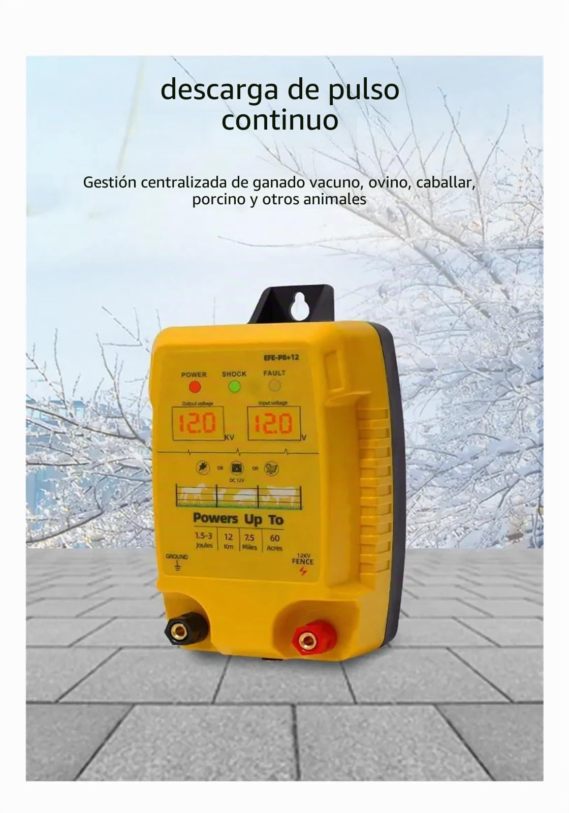 Pastor Electrico, Valla eléctrica de 12 km, 1,5-3 Julios, Controlador de Baja impedancia for ovejas, Ganado, Caballos y Aves de Corral, Herramienta for cautiverio de Animales para Animales