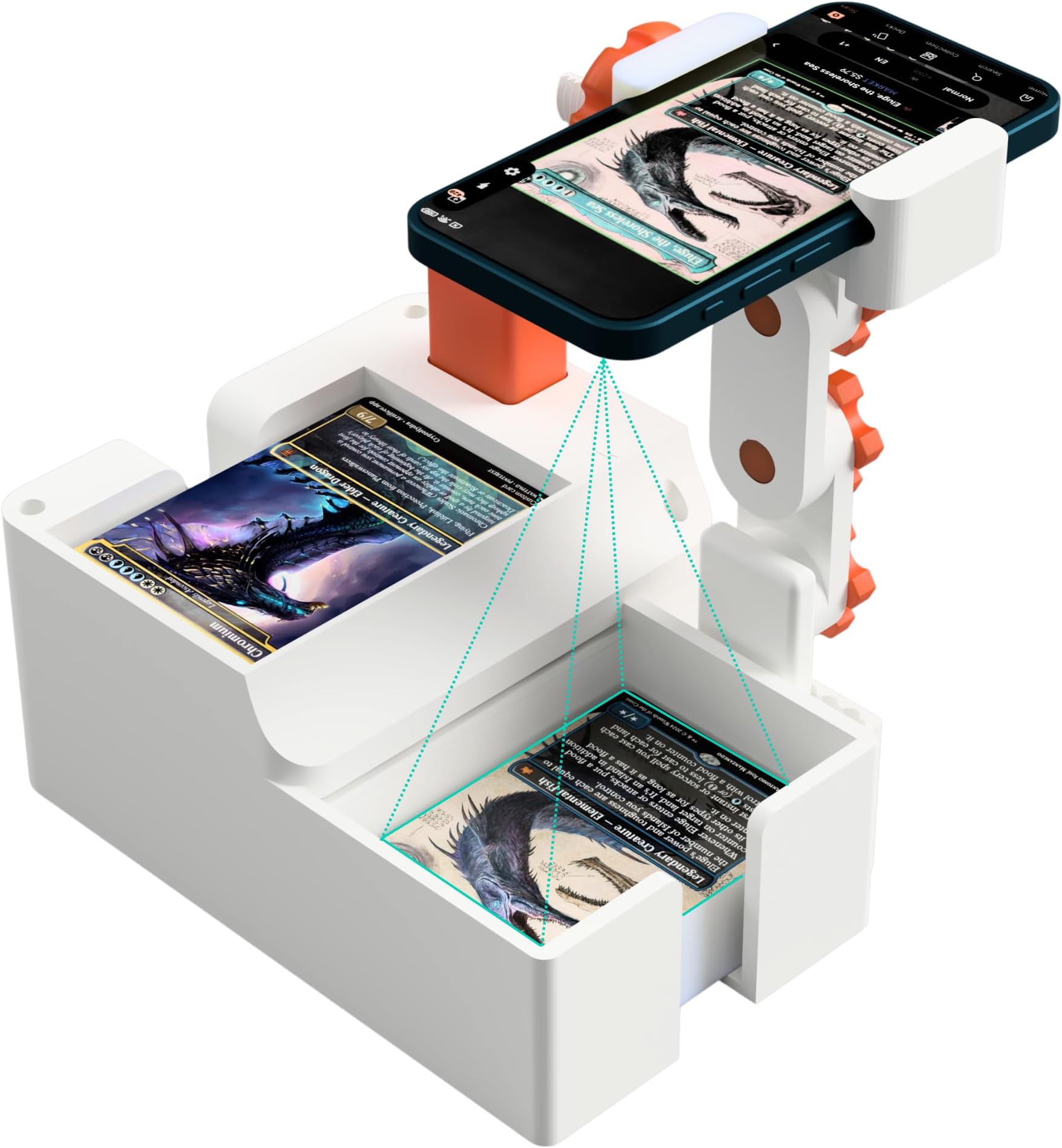 Card Scanner Pro: Advanced Automatic Card Scanner & Slinger for MTG/TCG and Sports Cards - Height-Adjustable Stand with Universal Clamp, Essential Trading Card Accessory​