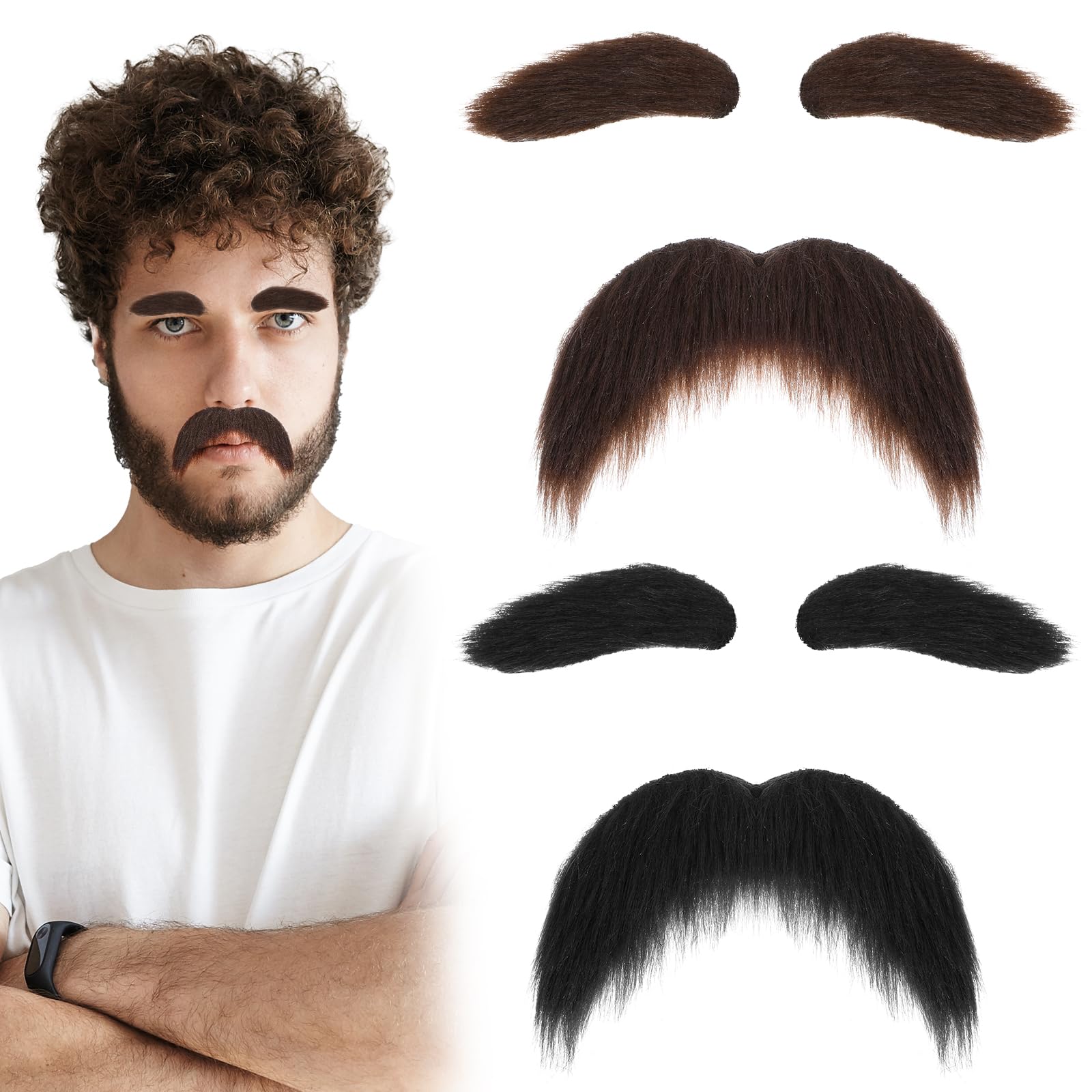 Mabor Fake Mustache and Eyebrows Set, Funny Realistic Mustache Eye Brows