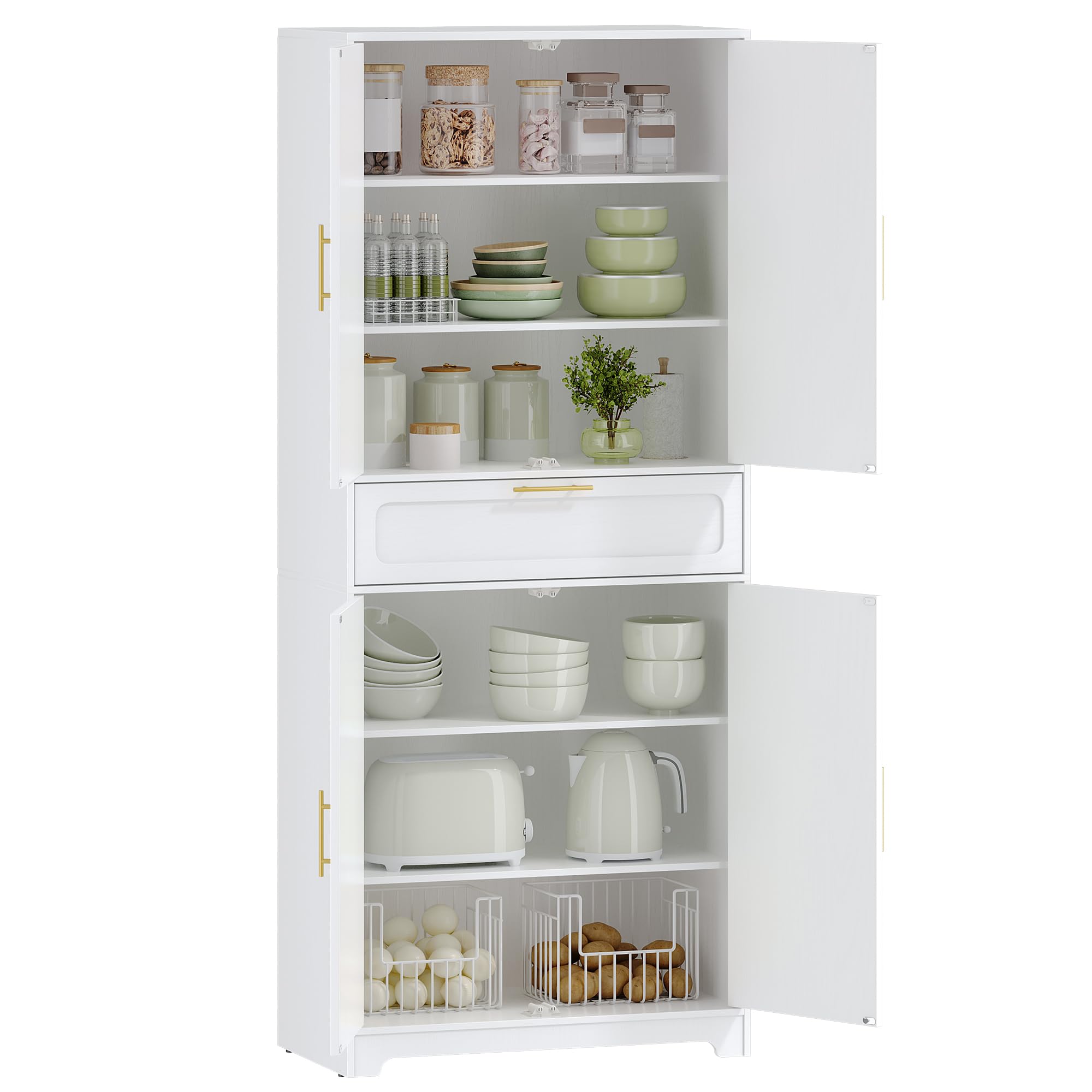 Hzuaneri Kitchen Cupboard, 181 cm Tall Kitchen Cabinet with Drawer, White
