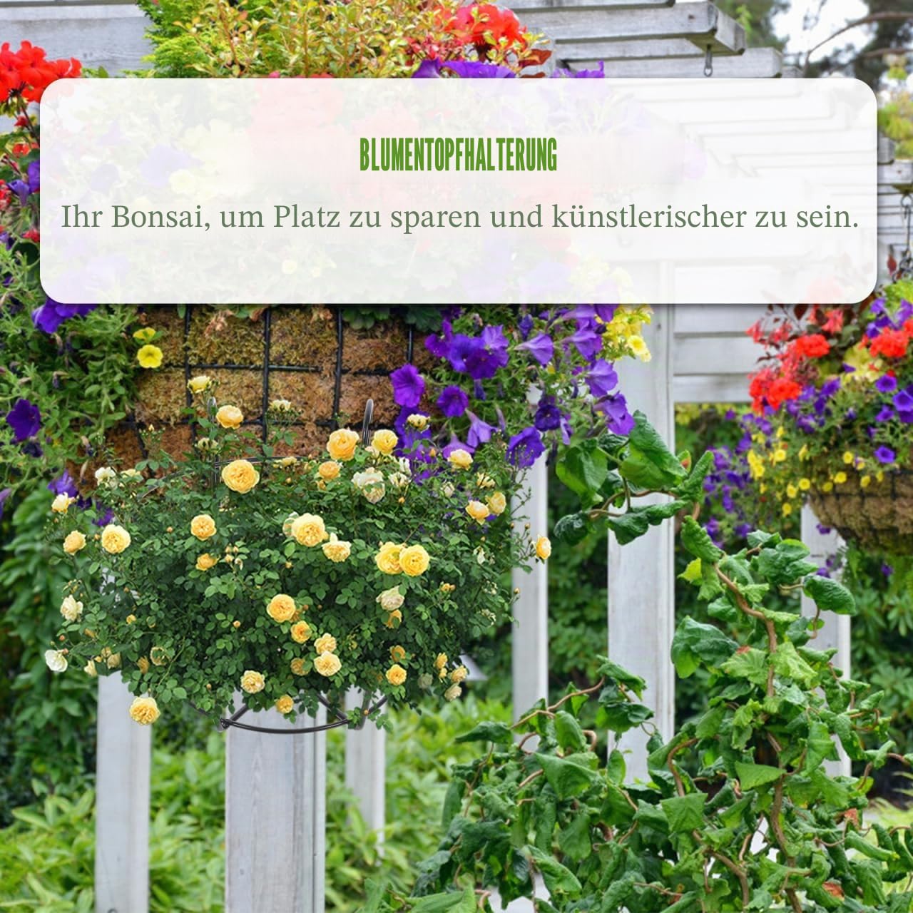 YARNOW 2er Set Blumentopfhalter Hängend für Balkon Geländer Metall Pflanzkorb Schwarz Eisen Pflanzenhalter mit Haken für Zaun Garten Blumenständer Großer Hängekorb für Außen und Innen