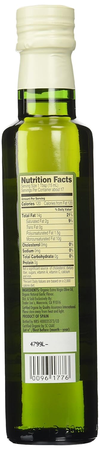 Trader Joe's Jose's 100% Organic Spanish Extra Virgin Garlic Flavored Cold Pressed Olive Oil (8.5 oz.)