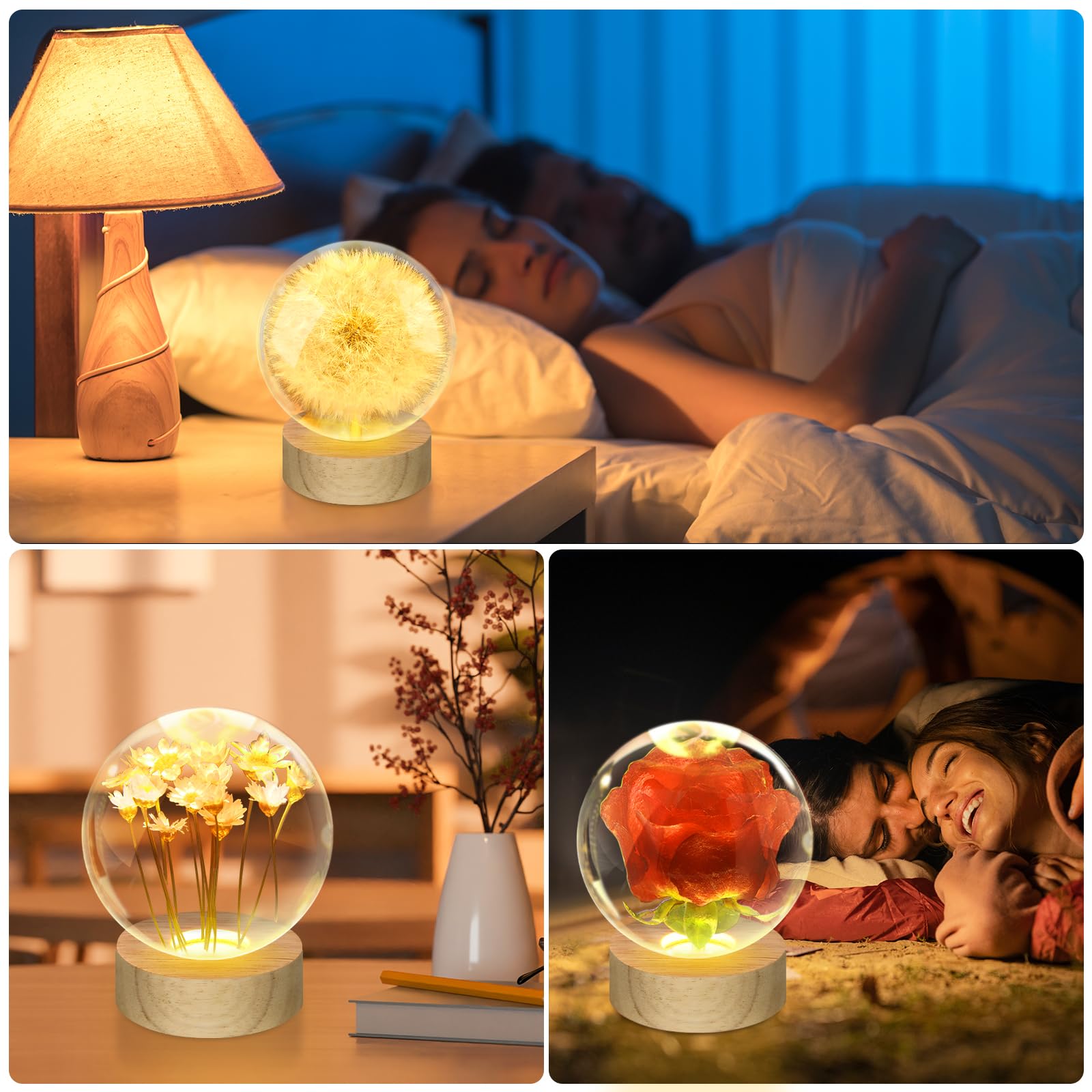 TUZELIYA Wisherfülller - Sfera di cristallo da 7 cm con base USB in legno, vero leone in vetro, regalo di compleanno per donne, regalo di compleanno, matrimonio, festa della mamma