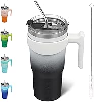 Vista 46 de BJPKPK - Vaso de 10 onzas con asa, vaso aislado con tapa y pajilla de acero inoxidable, taza de viaje para café, color lavanda