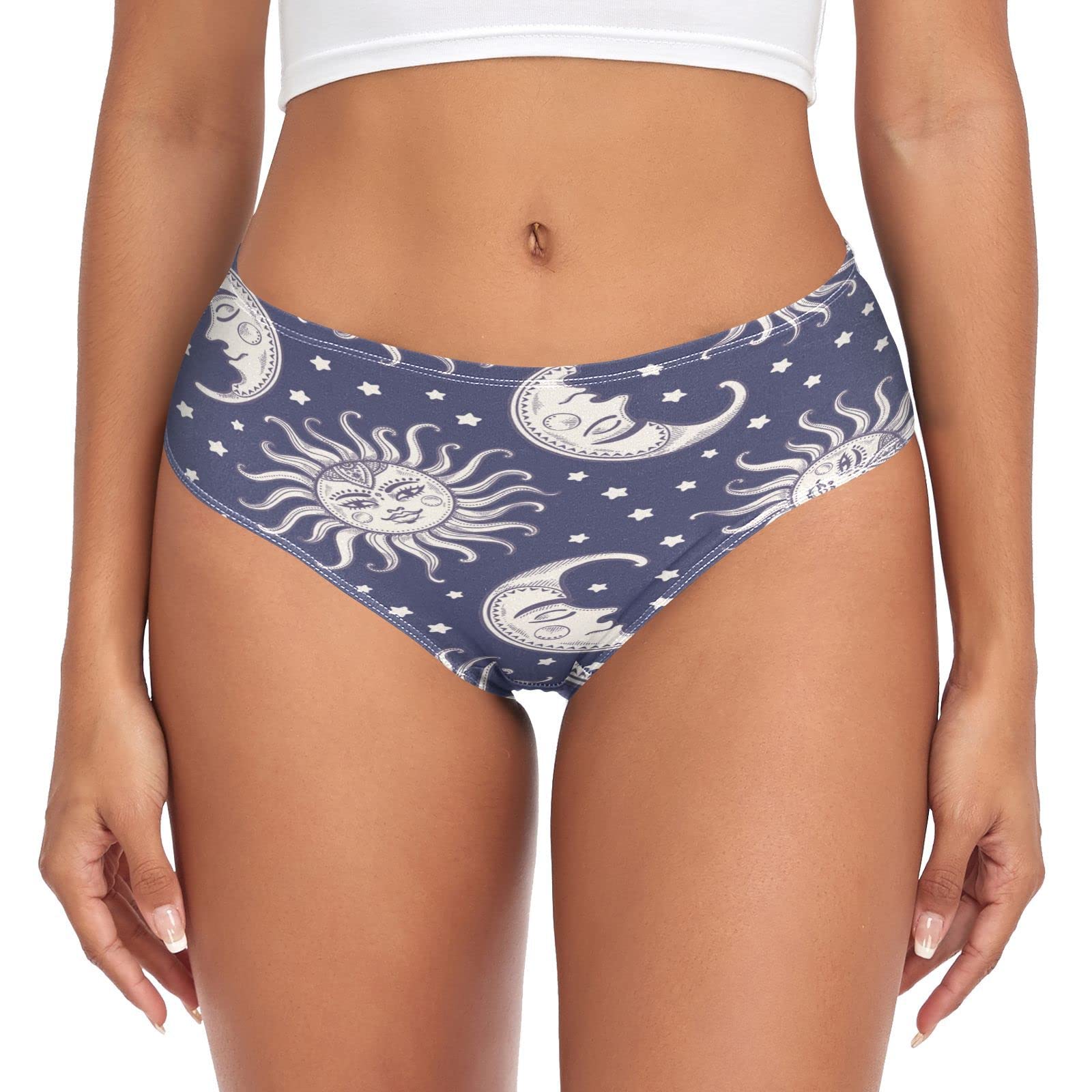 Linomo Women's Multicolor Underwear Sun Moon Stars Briefs Hipster Panties For Girls