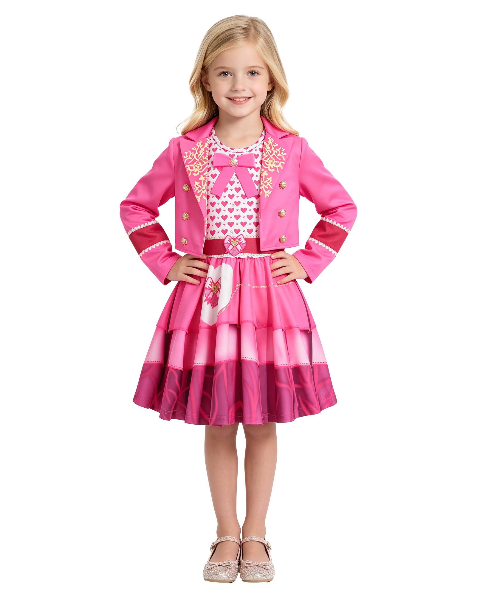 Pink Wonderland Costume with Wig Girls Princess Dress for Kids 5-12 Years — image 1