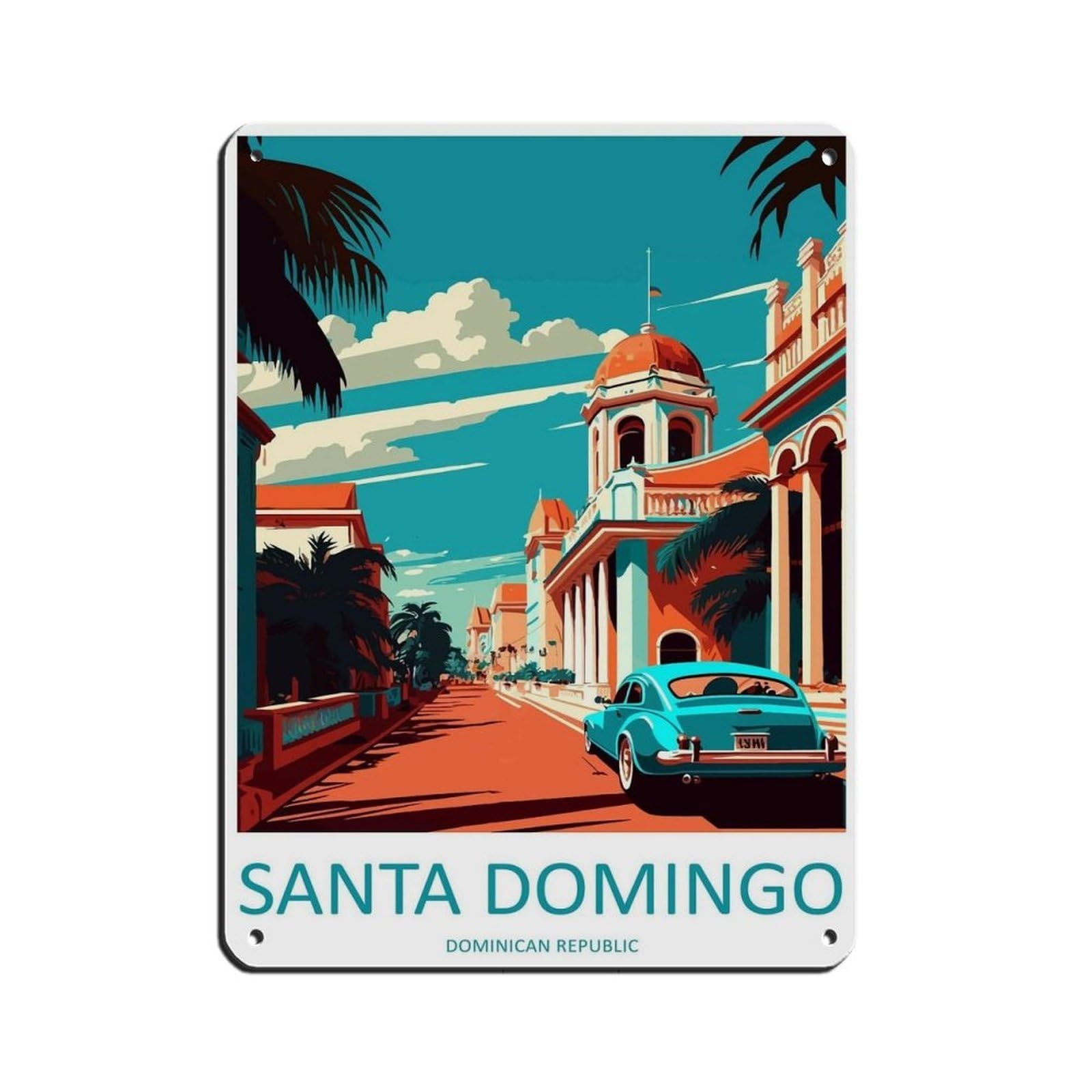 Santa Domingo Travel Art Caribbean Travel Tin Sign Vintage Metal Pub Club Cafe Bar Home Wall Art Decoration Poster Retro 12x16inch(30x40cm)