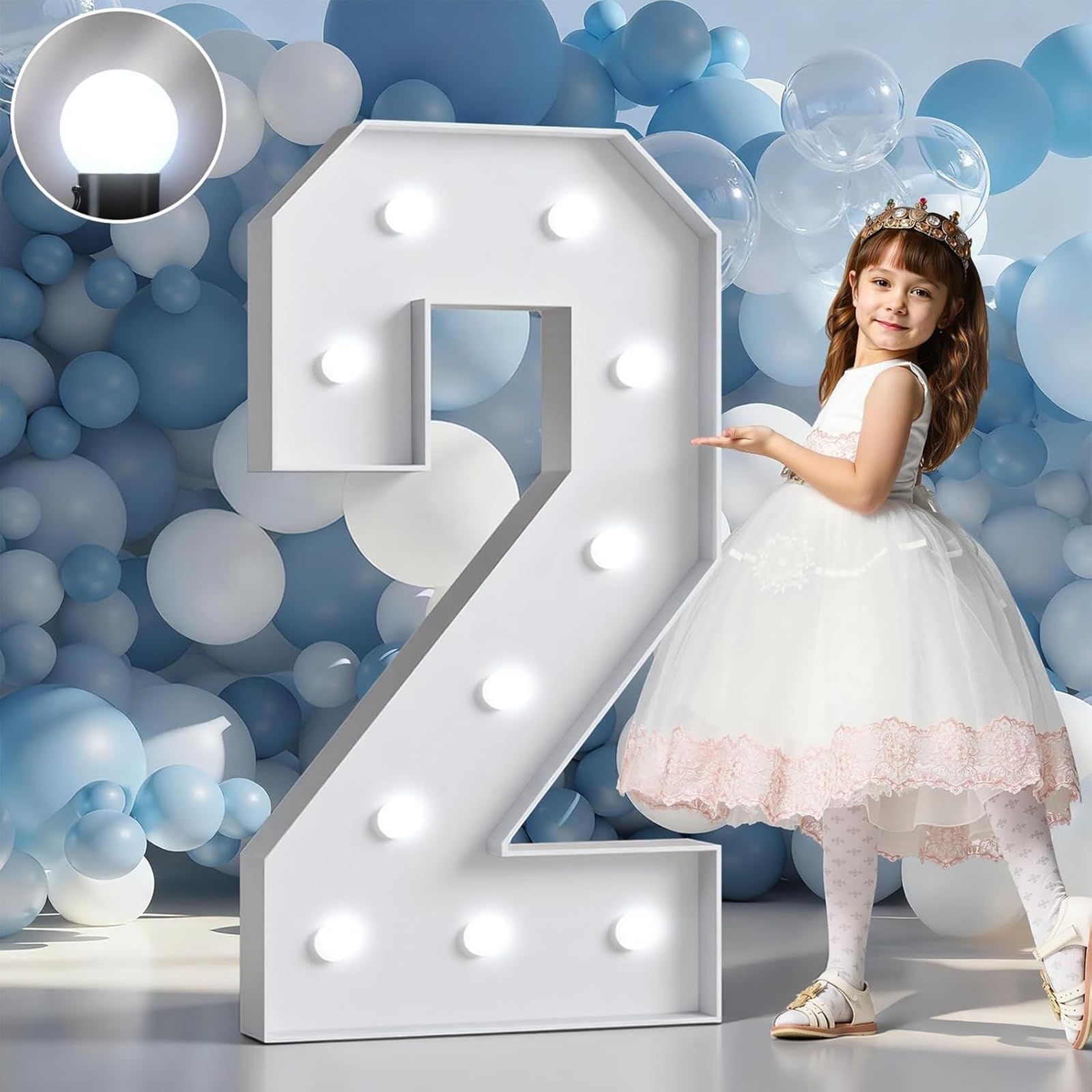 Marquee Numbers LED Light Up Sign Birthday Party Decoration(Number 2,3.3FT/100CM)