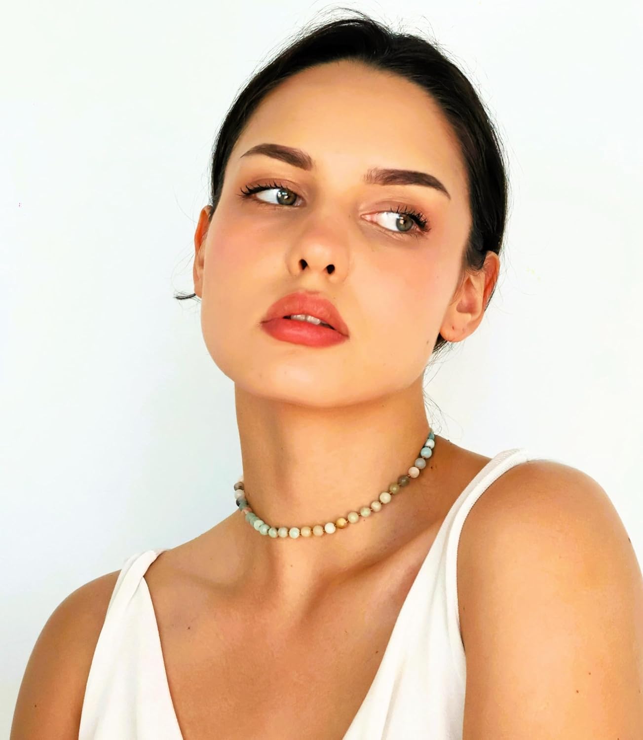 POMINA Real Amazonite Natural Gemstone Beaded Choker Necklace Semi Precious Stone Choker for Women Teen - Image 4