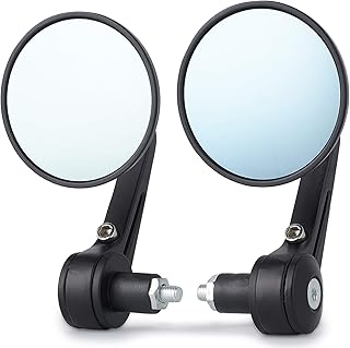 DKMOTORK 5002 7/8’’ Vintage Cafe Racer Motorcycle Handlebar End Mirror Black Round for Honda Kawasaki Suzuki Yamaha with ...