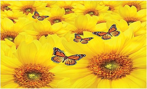 Miniatura 4 de Lunarable Soporte para cepillo de dientes de cerámica con girasol, flores de girasol, mariposas, colores cálidos, redondos, detalles de primer