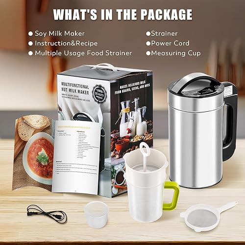 Miniatura 6 de Moongiantgo Máquina automática de leche de soja 7 en 1 con filtro, máquina automática para hacer sopa casera, leche de almendras, leche a base de
