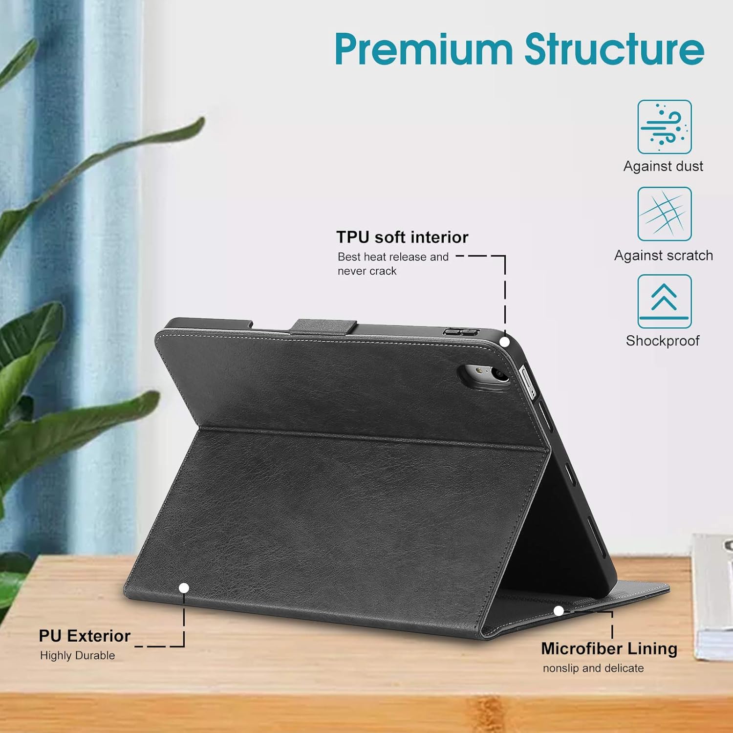 ProCase for iPad Air 11-inch M3 2025 & M2 2024 / iPad Air 5 2022 / Air 4 2020 Case 10.9, Leather Stand Folio Protective Cover Case with Pencil Holder for iPad Air 10.9/11 Inch -Black