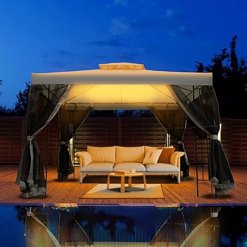 Miniatura 2 de Tinkle Well Toldo para kiosco para exteriores de 10 x 10 pies con mosquitera, doble techo, estructura de acero de alta resistencia, ideal para