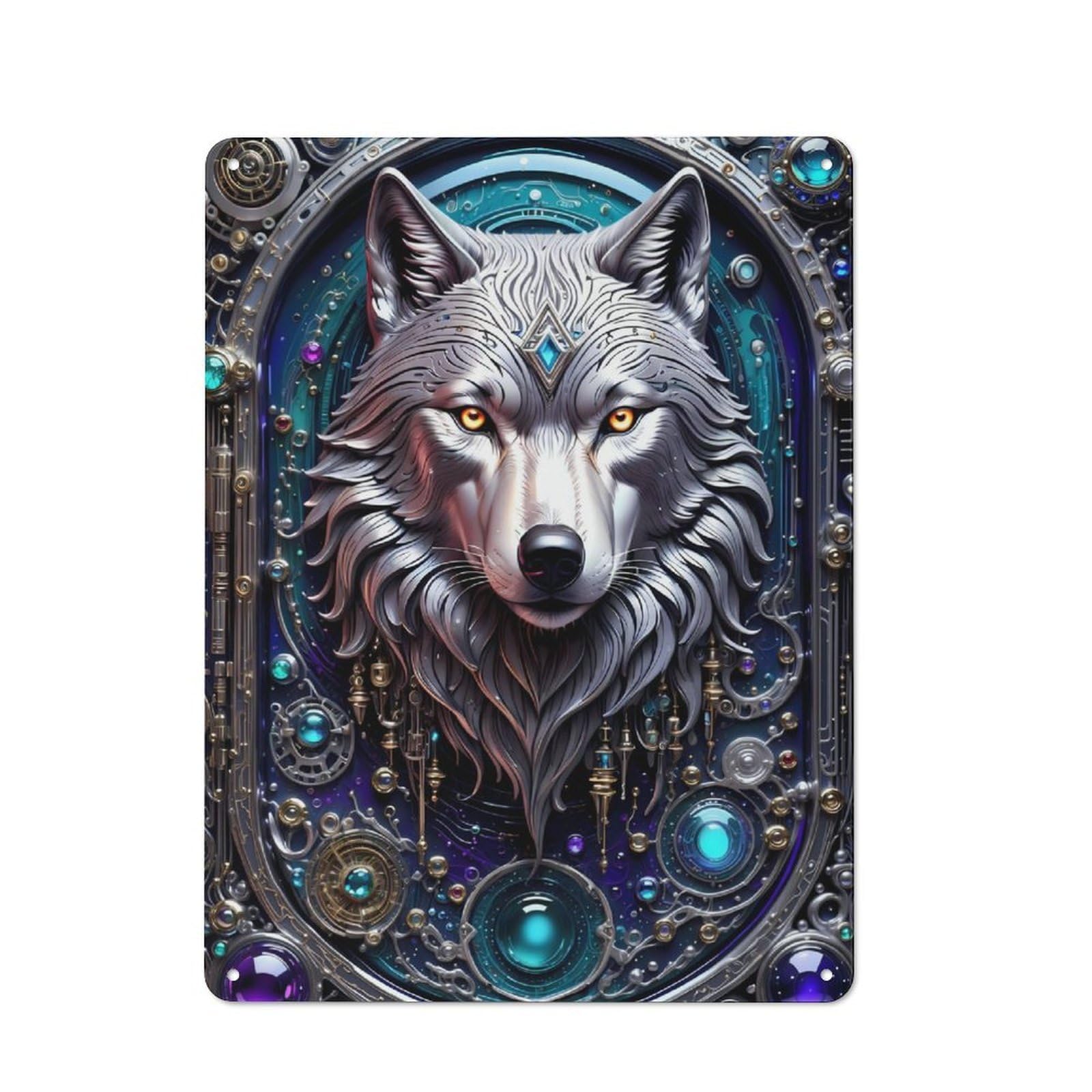 Metal Wall Plaque with Galactic Wolf Chronicles Design 40x30cm, Retro Novelty Wall Art for Bedroom, Kitchen, Office Or Living Room