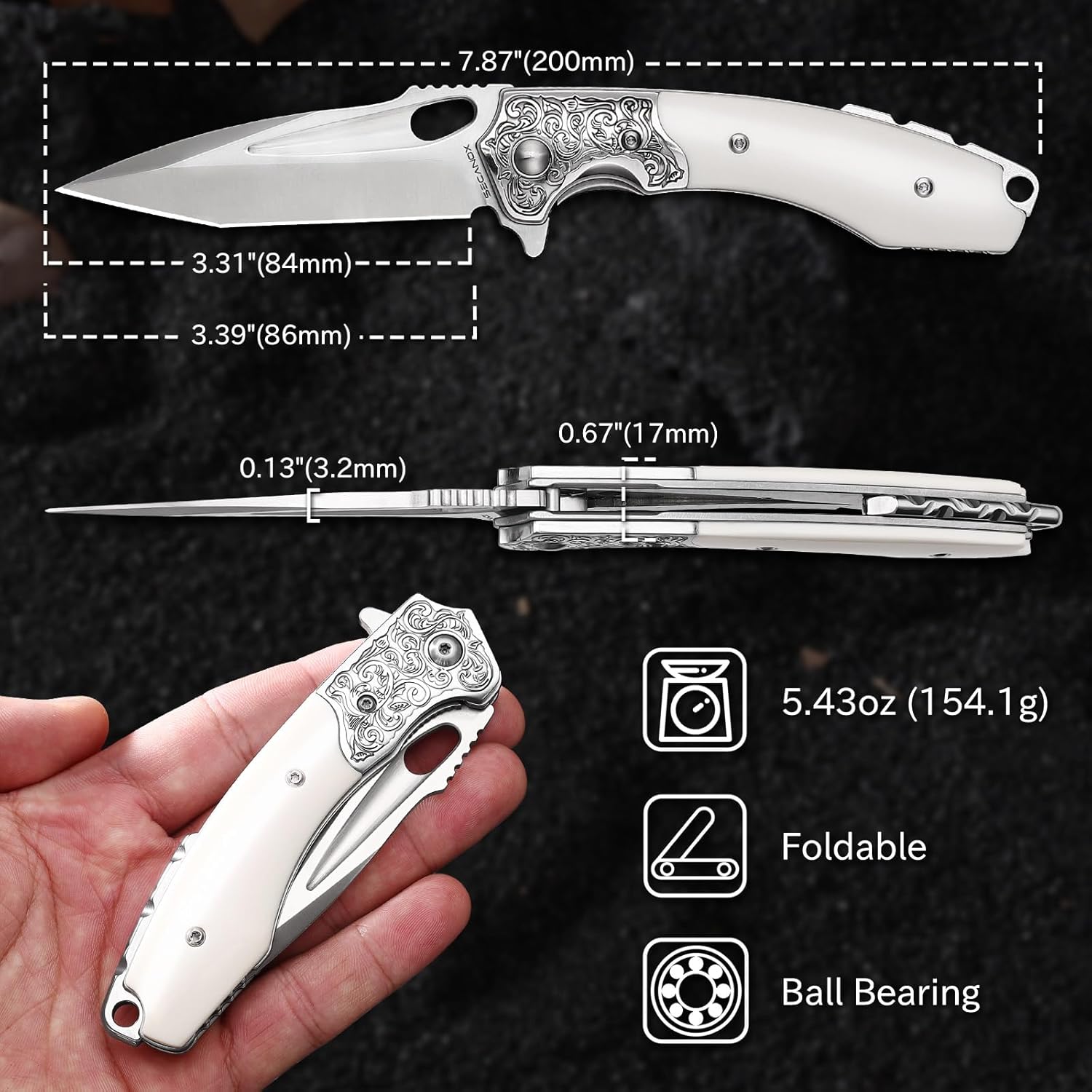 Pocket Knife for Men, Bone Handle and Sharp 3.54" 14C28N Steel Blade, Folding Knives for EDC Camping Hiking Outdoor Collection