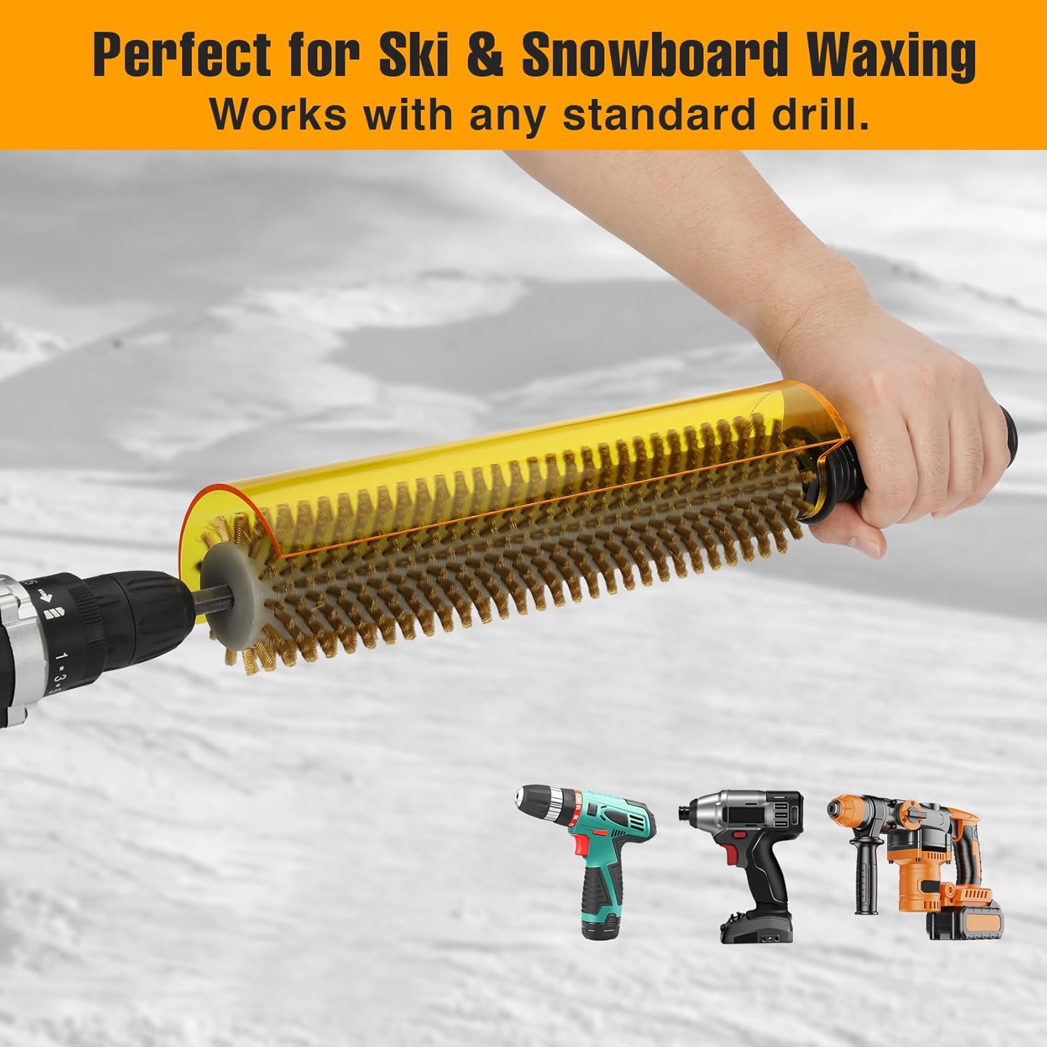 Ski Snowboard Roto Brush Kit with Quick-Change Axle – 3-Brush Waxing Kit (Brass, Horse Hair and Nylon) for Waxing