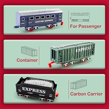 deAO Electric Train Set Train Tracks with Light for Kids Train Railway | Cargo Cars and Long Track for Kids 3-12 with Signposts & Trees, Electric Train Race Track Playset Gift for Birthday Xmas