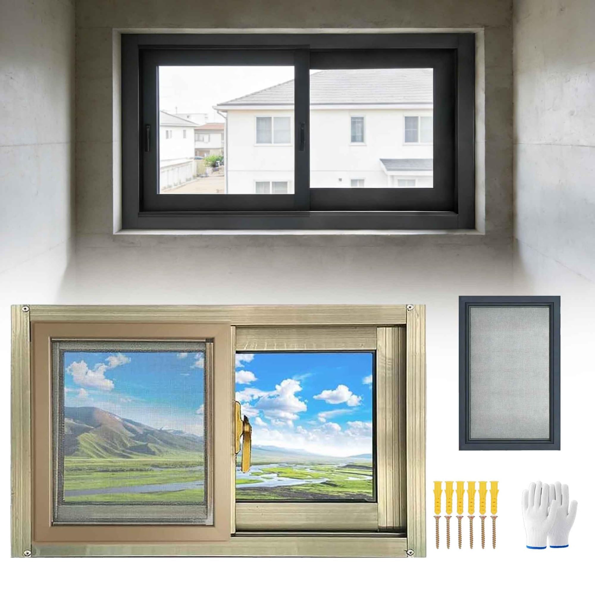 Ventana corrediza de aluminio de 33x20 pulgadas con mosquitera para ventana de repuesto de sótano