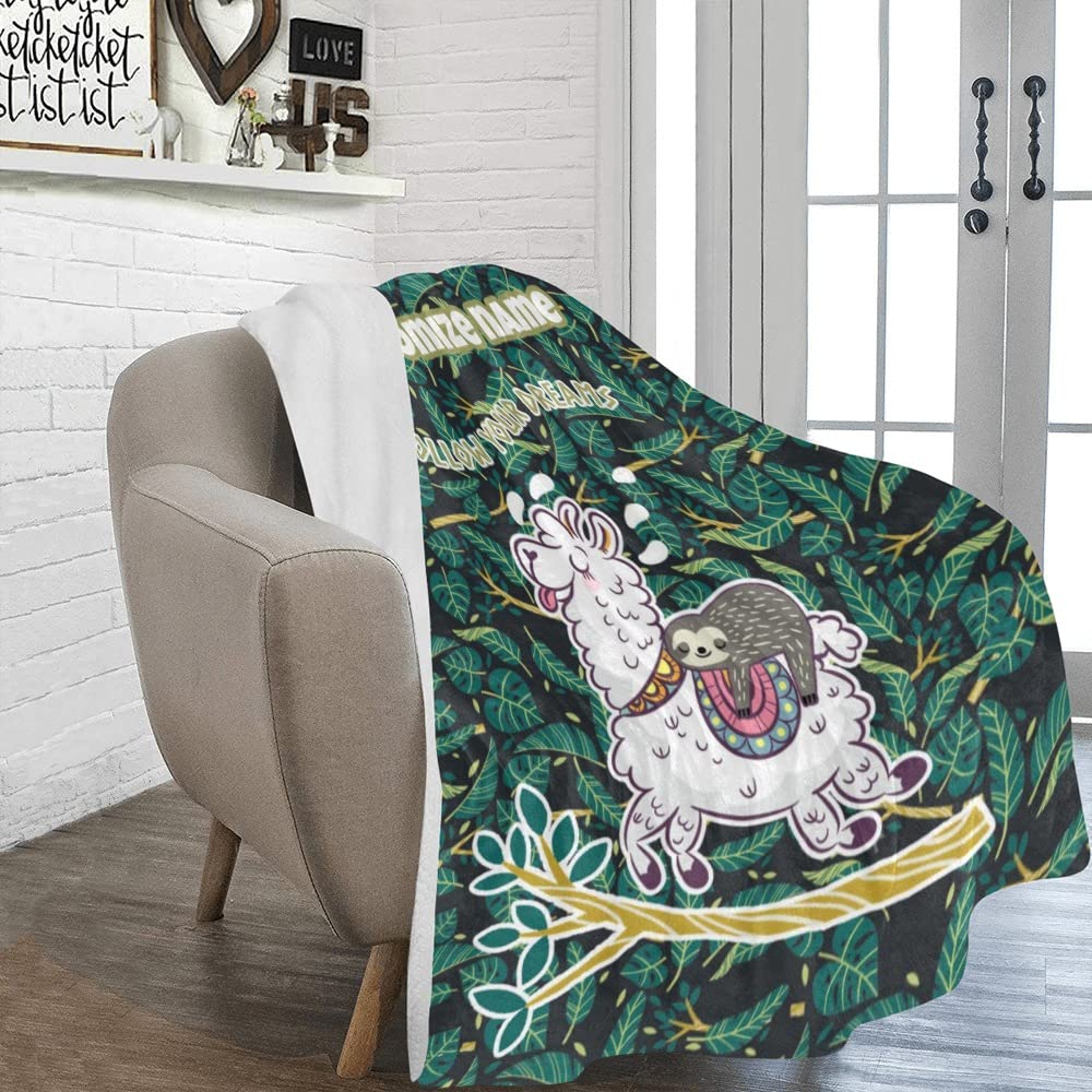 HUGLAZY Custom Blanket with Name for Kids Customized Blankets Sloth Llama Funny Blankets Adults Customize Blanket Birthday Halloween for Kids Friends Collage Photos