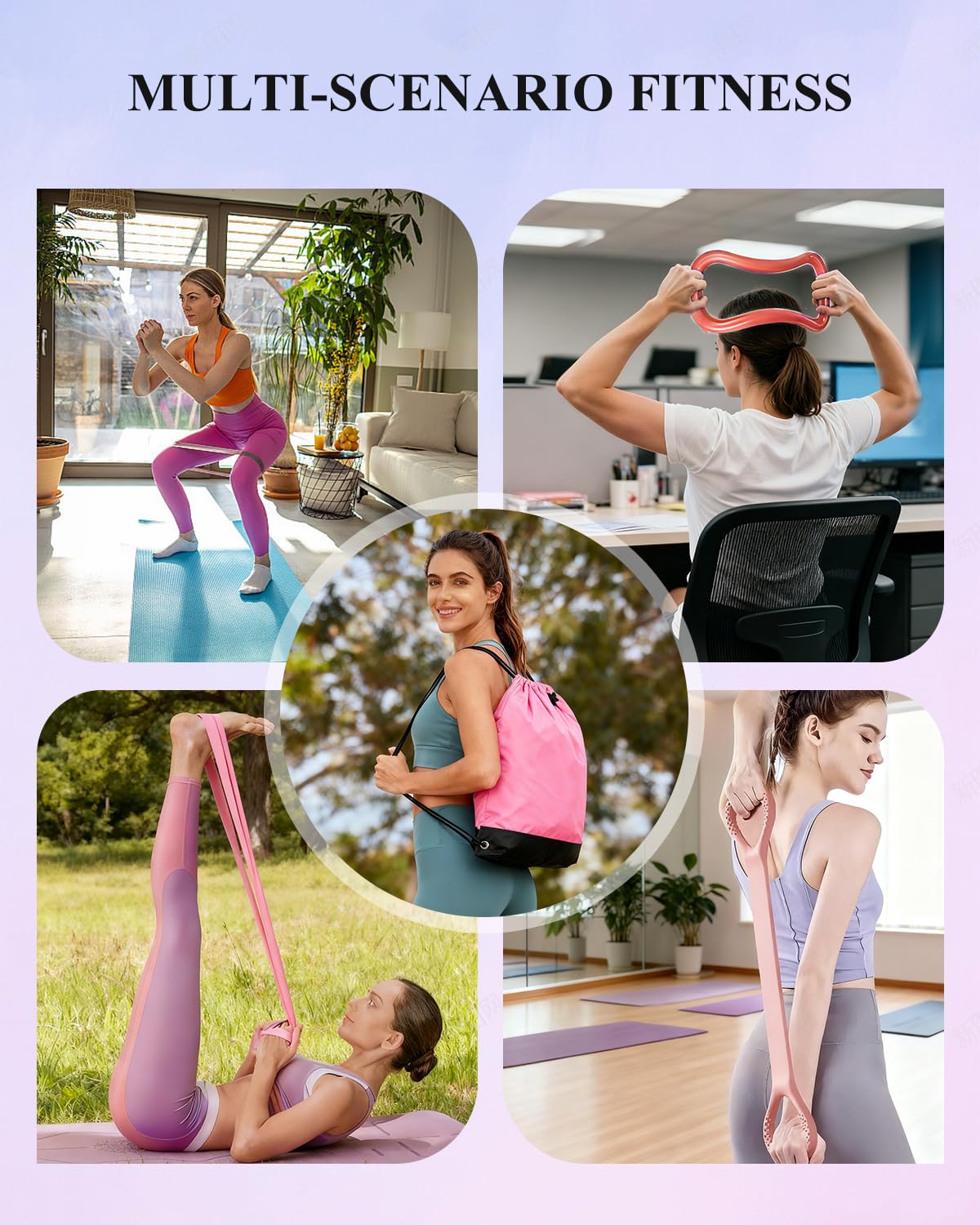 Better Me zestaw do pilatesu dla kobiet, zestaw pierścionków i piłek, podstawowy sprzęt, z 5 taśmami oporowymi, wałkiem do masażu, akcesoria startowe do jogi, do tonowania ramion, ud i