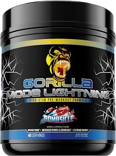 Gorilla Mode Lightning Pre-Workout - Extreme Energy · Laser Focus · Powerful Pumps · Peak Performance - 550mg Caffeine, 13500mg L-Tyrosine, Alpha-GPC– 792g (Bombsicle)