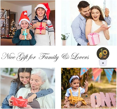 Miniatura 6 de EKOBLA Luz nocturna de girasol y mariposa, luces nocturnas enchufables a la pared para niños y niñas, luz nocturna LED, lámpara redonda para