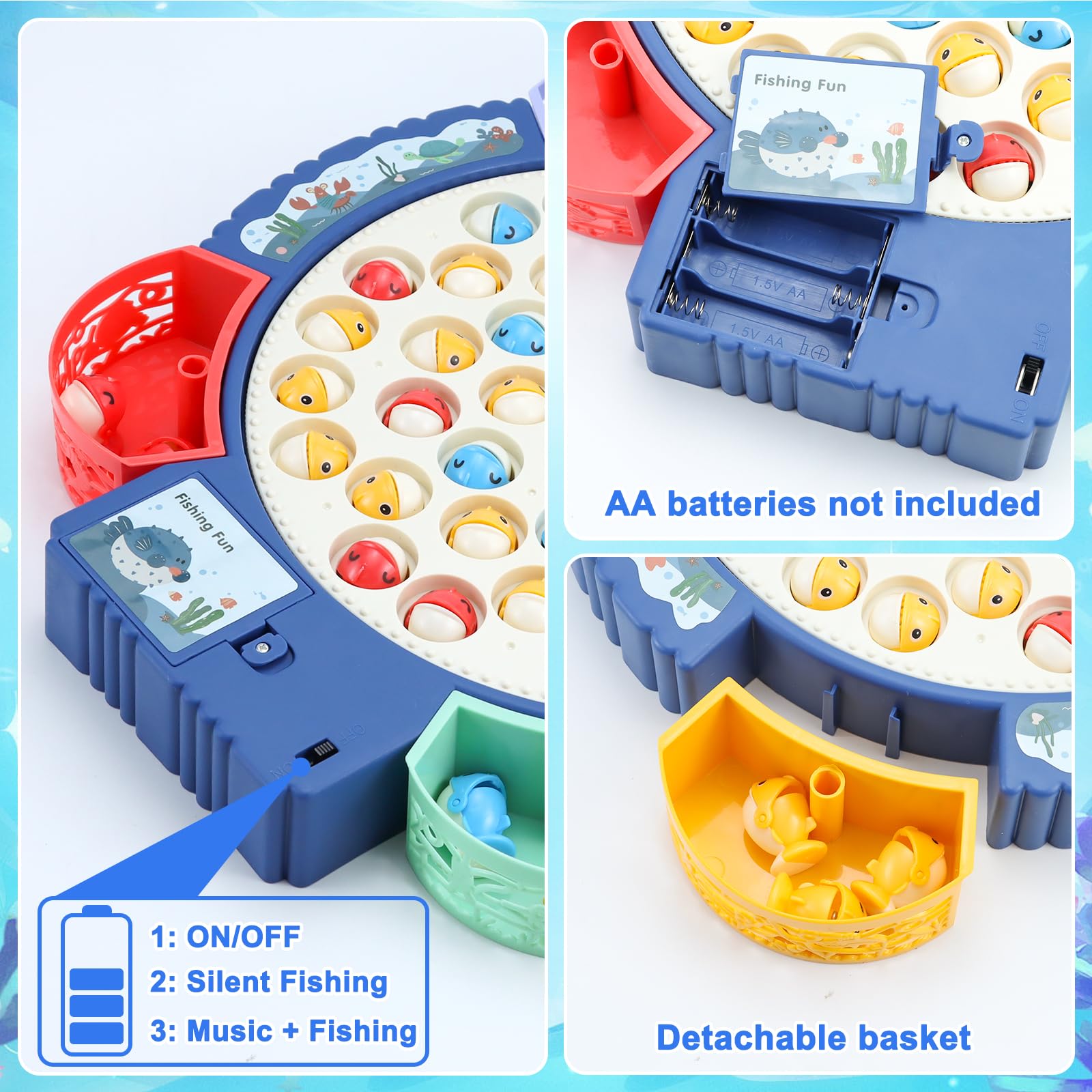 Qingning Gioco Musicale di Pesca con 55 Pesciolini e 8 Canna da Pesca, Gioco di Pesca Magnetica Elettrico Giocattolo Educativo Interattivo, Regali Montessori per Bambini di 2 3 4 5 6 Anni