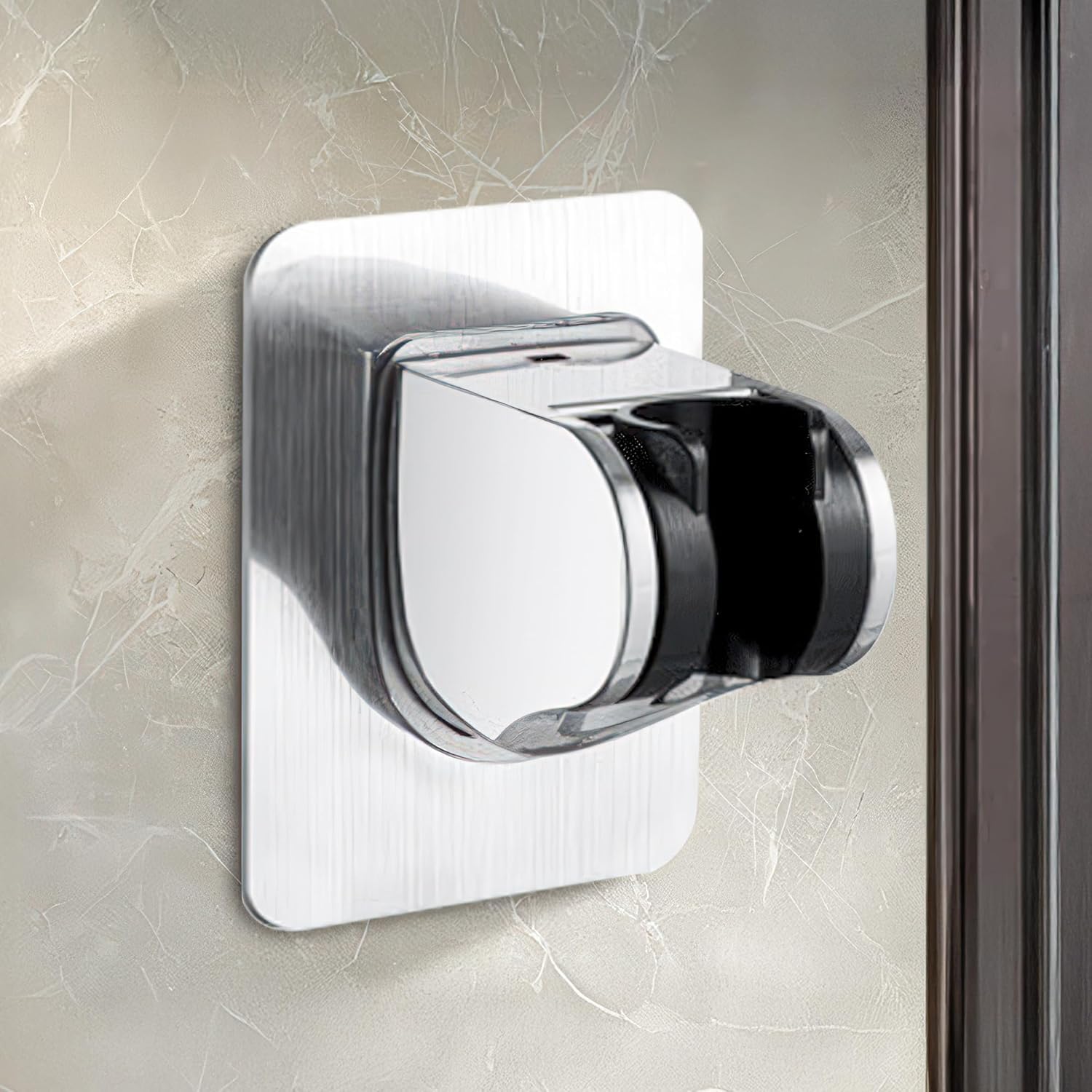 Self Adhesive Hand Shower Holder, Wall Mount Health Faucet Holder for Bathroom, No-Drill Install (Chrome) (White)-image-44