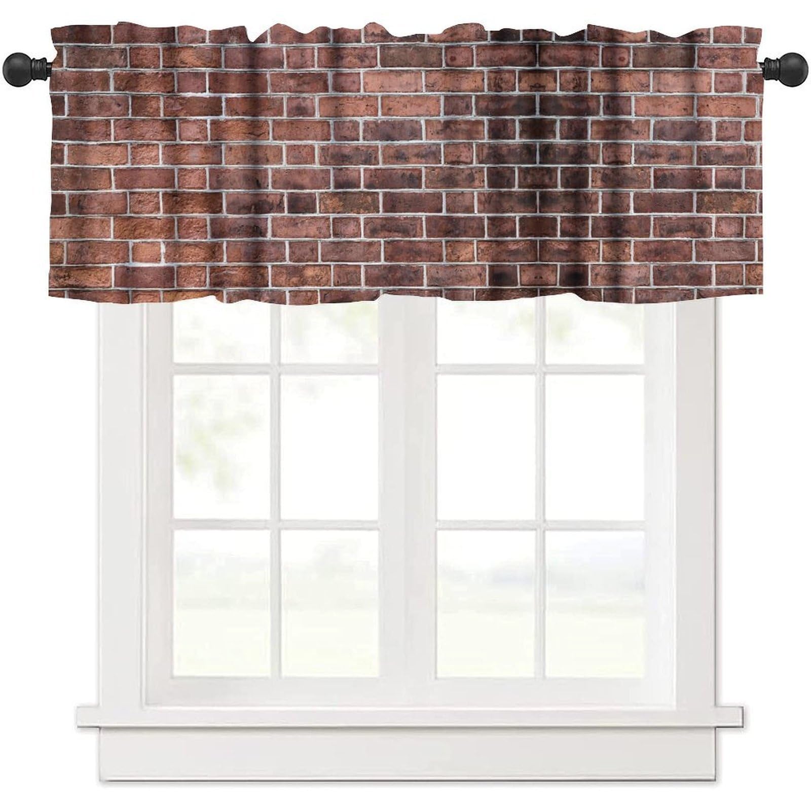 moderw Rustic Brick Wall Valance Curtains Vintage Red Vibrant Bricks Wall Window Treatment Valance for Farmhouse Cabin Dining Living Room Kitchen Canteens Café Décor 54x18inch