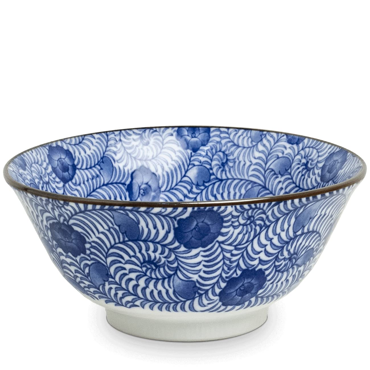 Matcha - Reisschalen 5-er Set Japan Porzellan blau weiss Blumen, Nr. 070