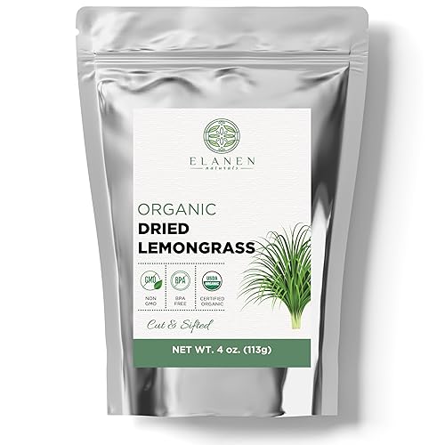 Elanen Naturals Té de hierba de limón seco orgánico, 4 onzas (3.99 oz), hoja de hierba de limón orgánica certificada por USDA, hierba de fiebre de