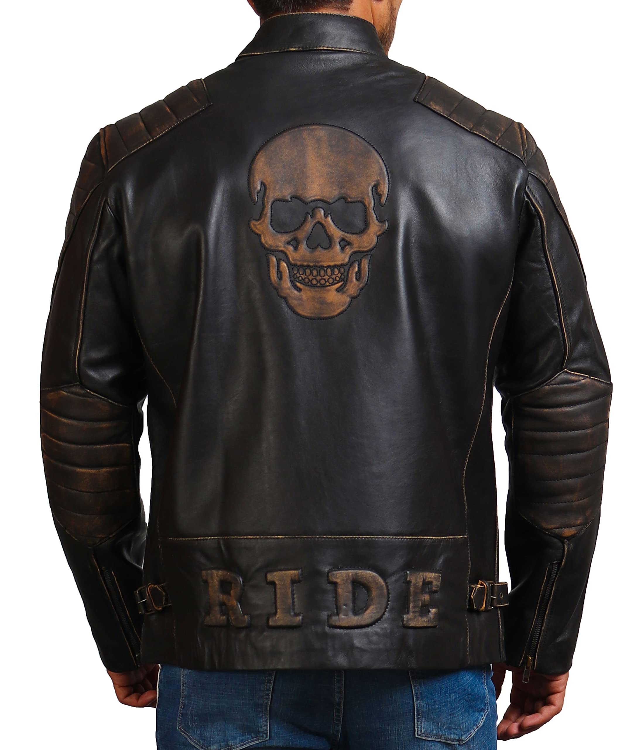 Mens Skull Distressed Leather Motorcycle Jacket | Biker Leather Jacket for Men (as1, alpha, 5x_l, regular, regular)