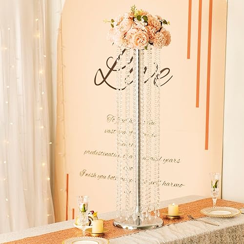 Miniatura 2 de Juego de 2 lujosos soportes de flores de cristal para centros de mesa de boda en el suelo, soporte de arreglo floral de metal alto, jarrón de flores