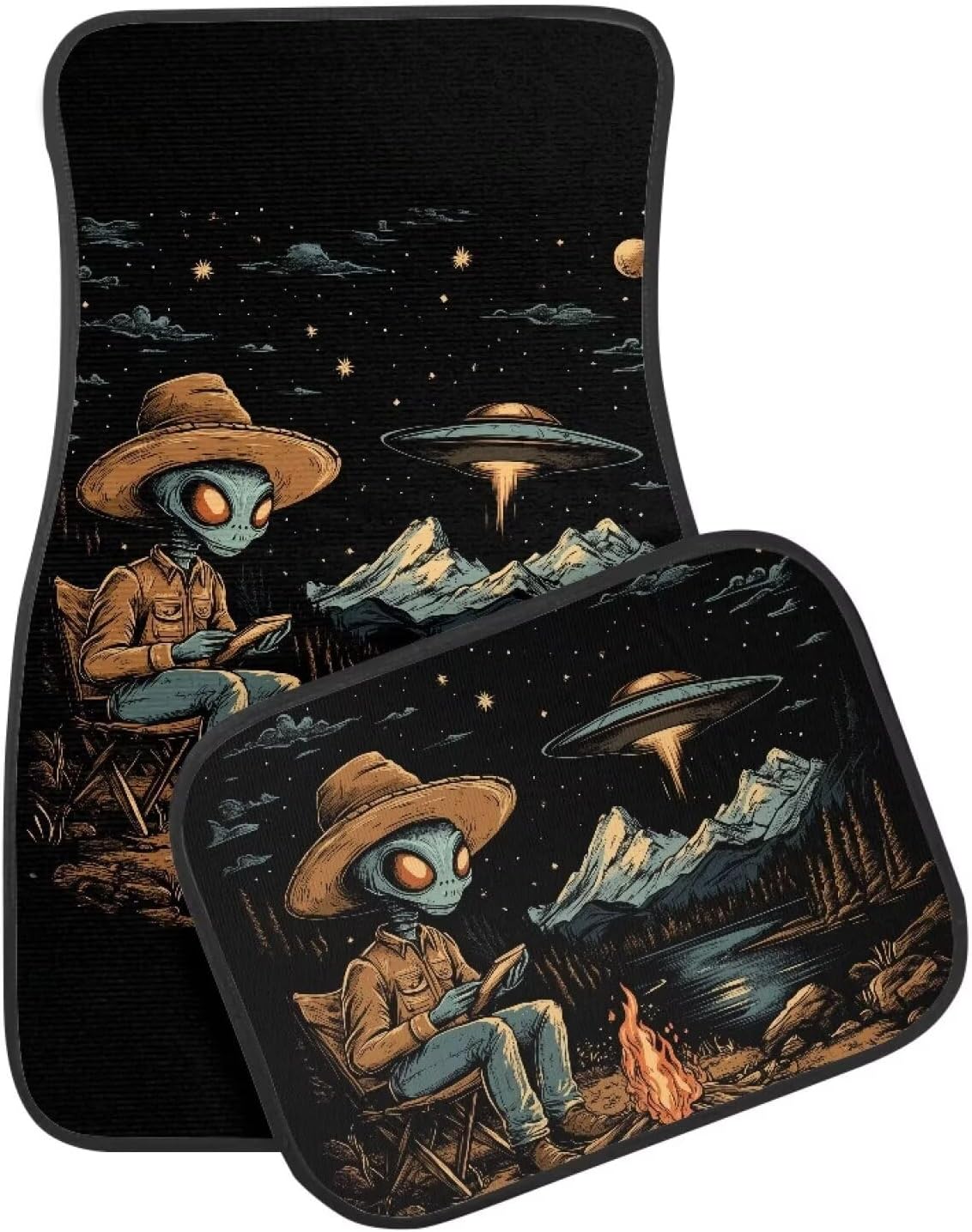 Amzbeauty Alien Star Filled Print Luxury Car Floor Liners Front Rear Comfort 1st & 2nd Row Floor Liners