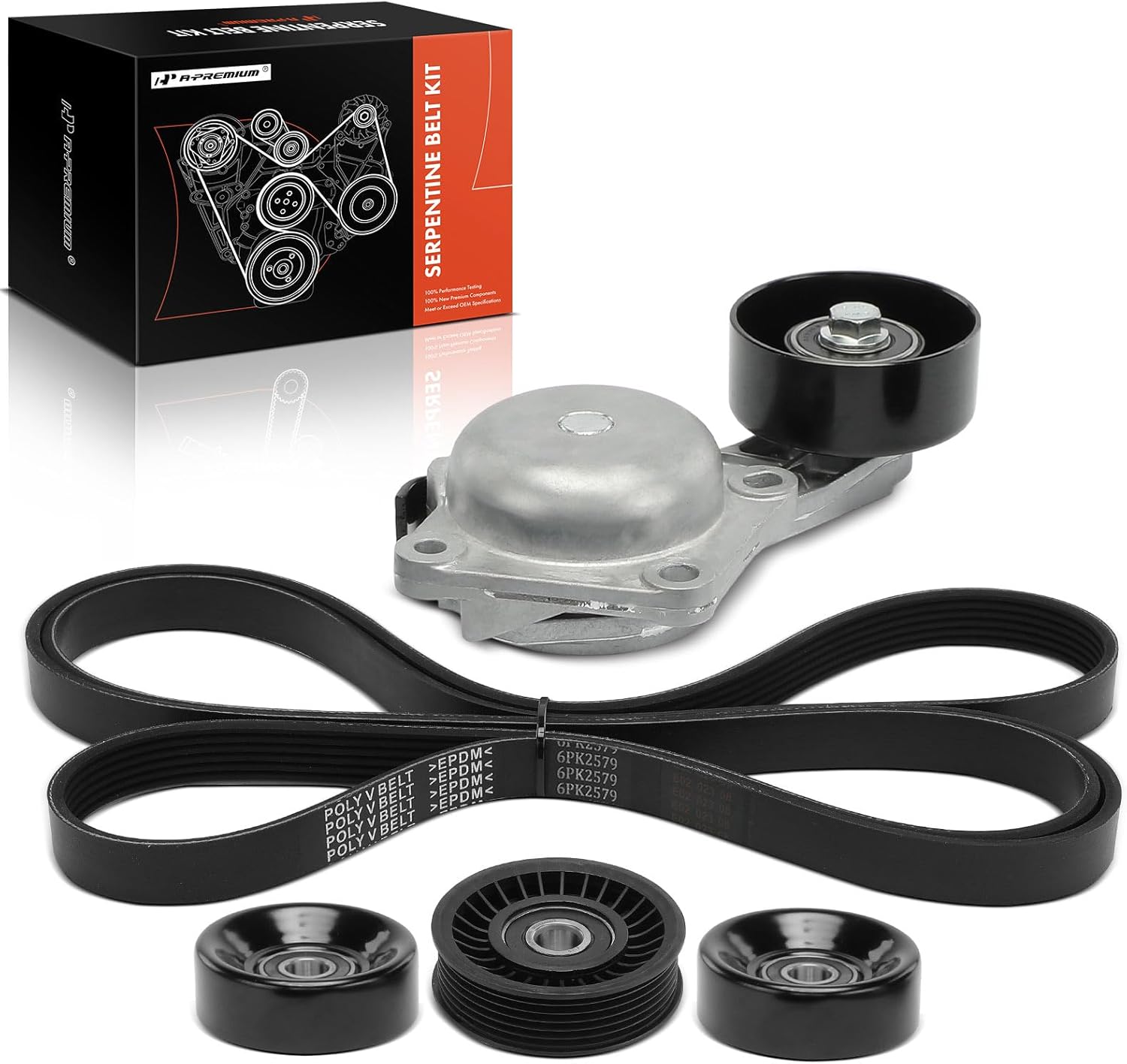 A-Premium Engine Serpentine Drive Belt Kit with Tensioner & Idler Pulley Compatible with Ford 2004 F-150, 2005-2006 Expedition, 2005-2006 Mustang & Lincoln 2005-2006 Navigator, V8 4.6L 5.4L