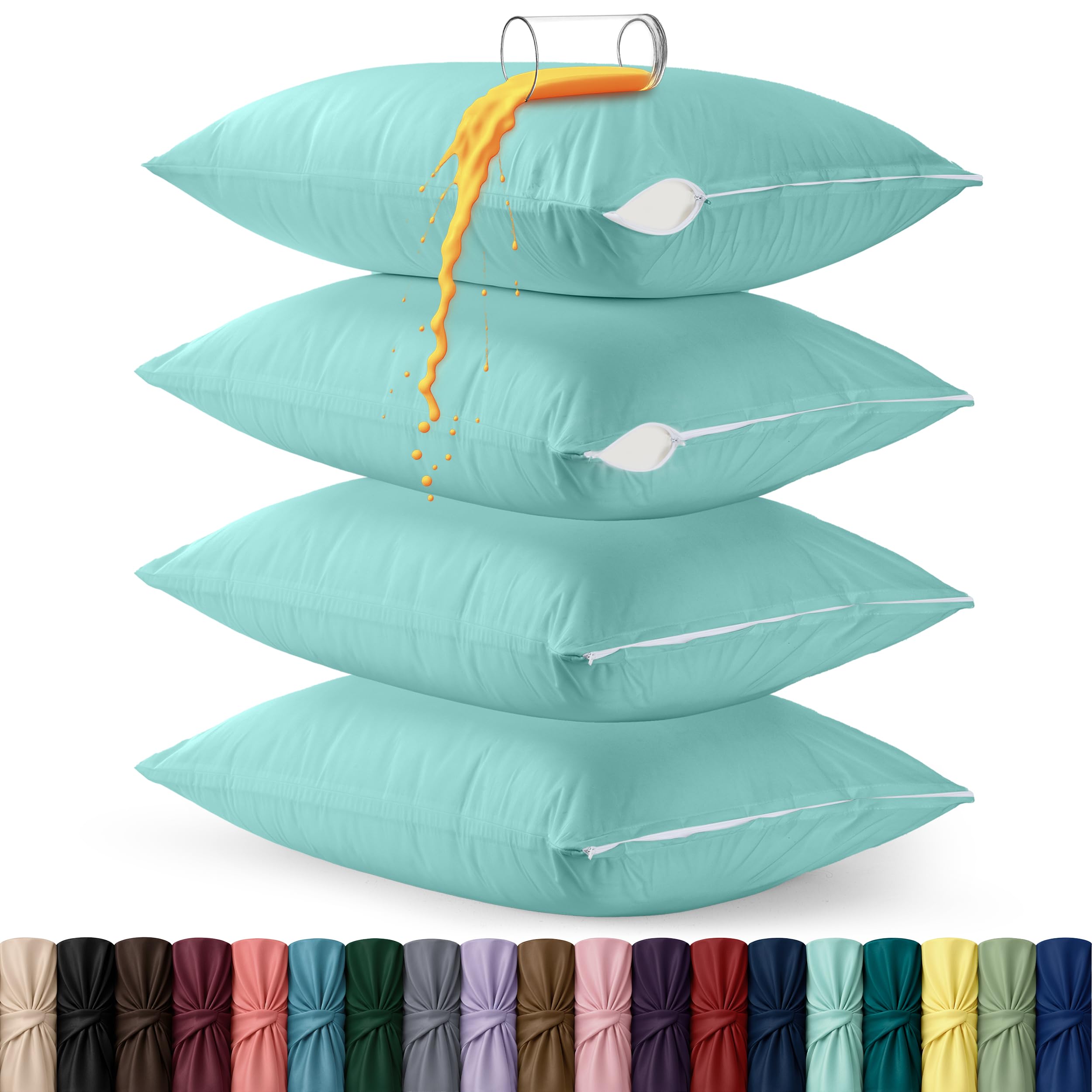 Set of 4 Pillow Protectors with Zipper King Size, Pillow Covers