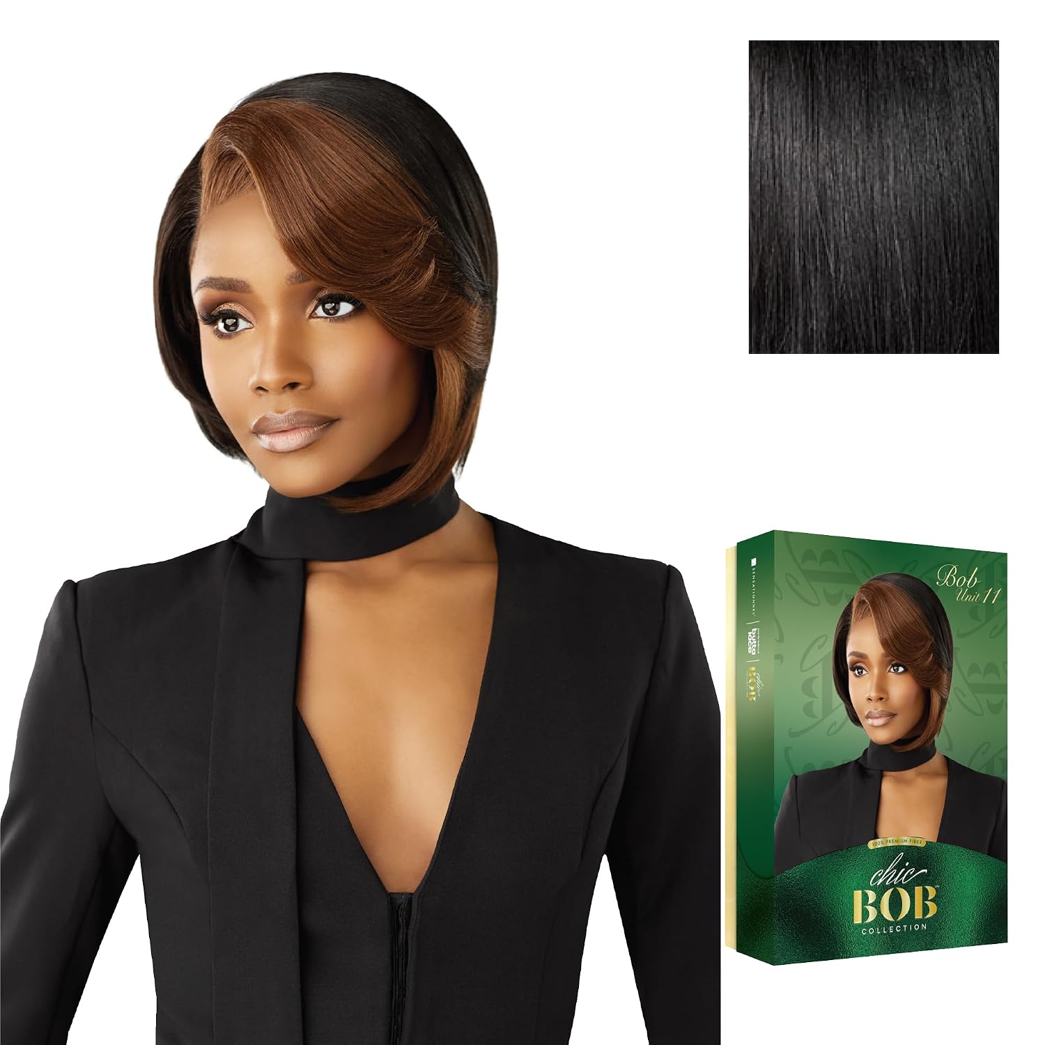 Sensationnel Chicbob Lace Frontwig - Bob Unit 11 Face Framing Glueless Wig Wide 5 Inch Deep Part Synthetic Preplucked Hairline (1 JETBLACK)