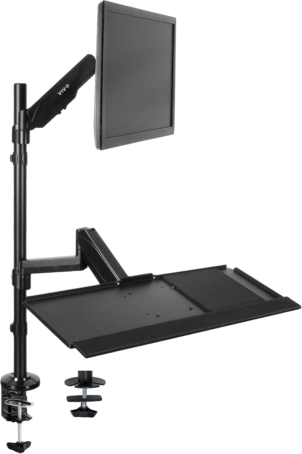 VIVO Sit-Stand Height Adjustable Pneumatic Spring Arm Keyboard Tray Desk Mount for 1 Screen up to 32 inches STAND-SIT1B