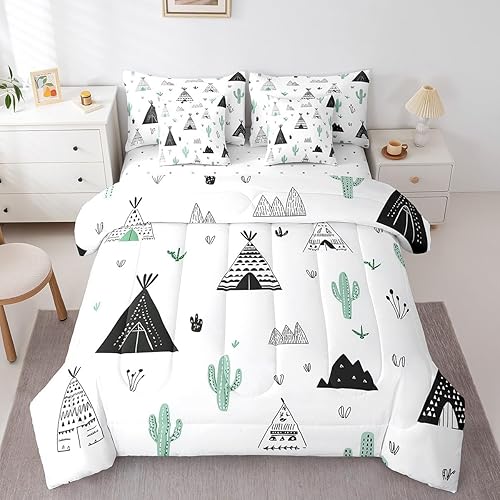 Erosebridal Full Bed in a Bag Cartoon Camping Comforter Set with Sheets 7Pieces 