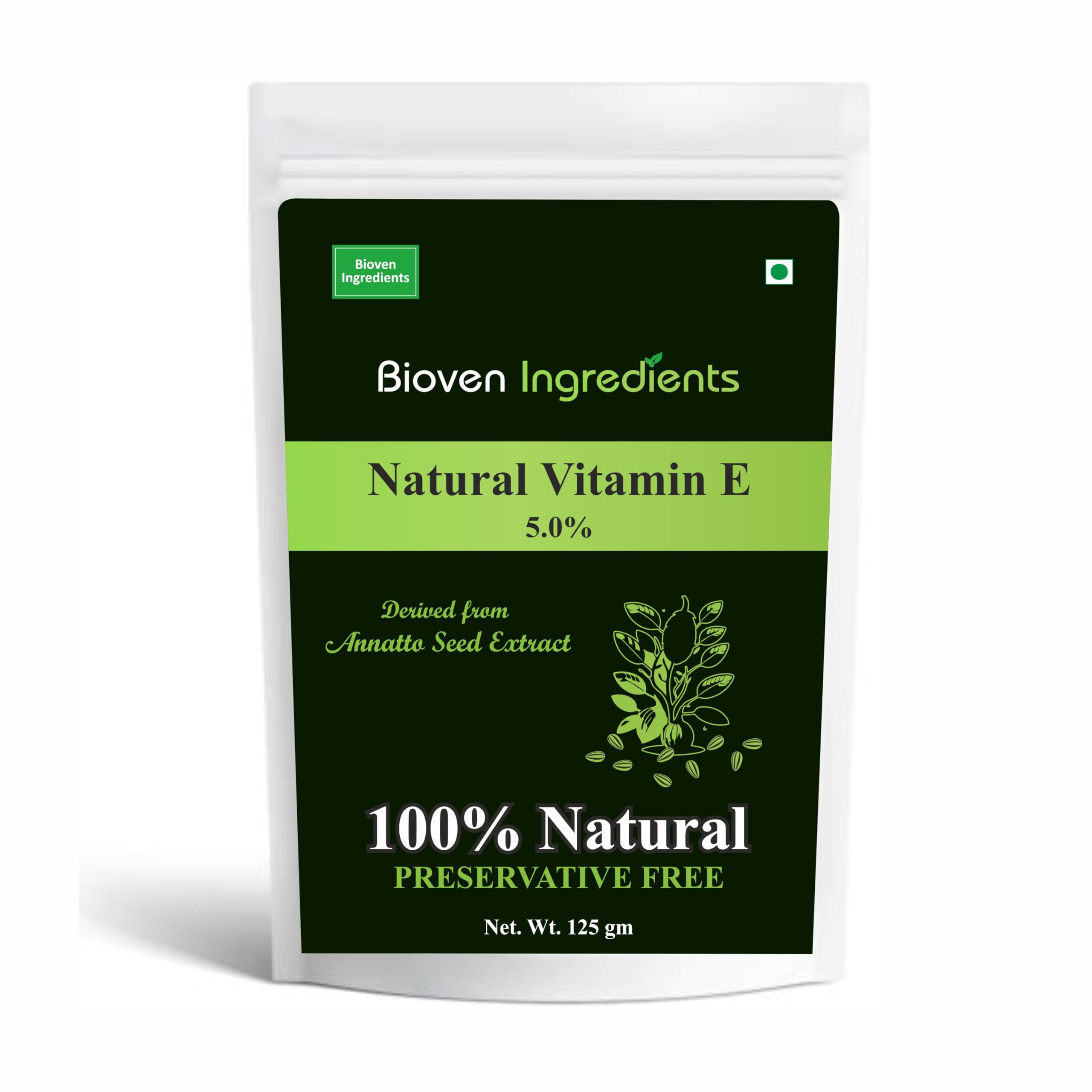 Natural Vitamin E Powder by Bioven Ingredients,derived from Annatto Seed Extract,100% Natural Non-GMO Supplement, No Preservatives, Sugar, Gluten or Dairy Free, Powder