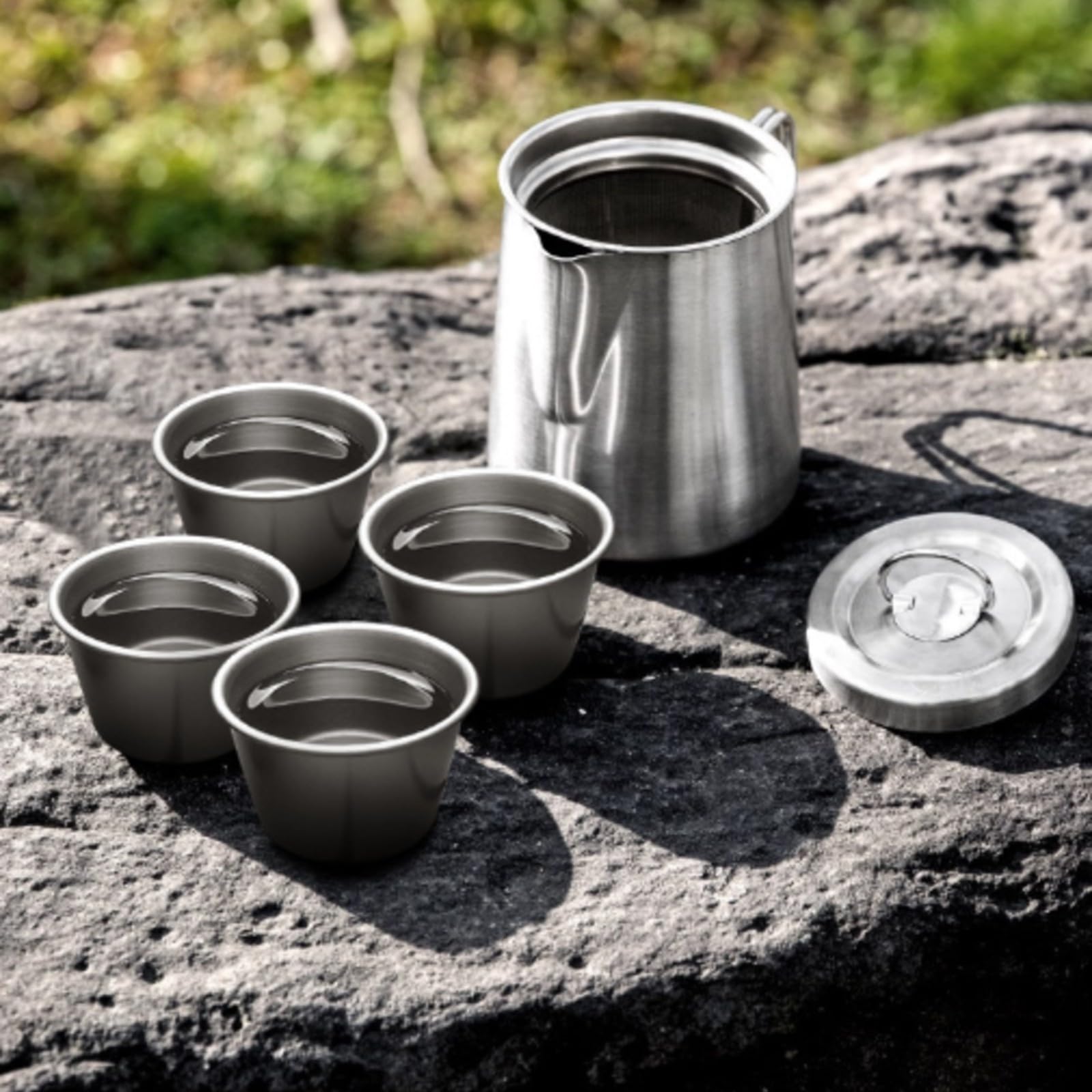 Set da Tè con Teiera e Filtro in Rete Durevole Kit da Tè con Custodia Rigida e Tracolla Elegante Stoviglie per Campeggio
